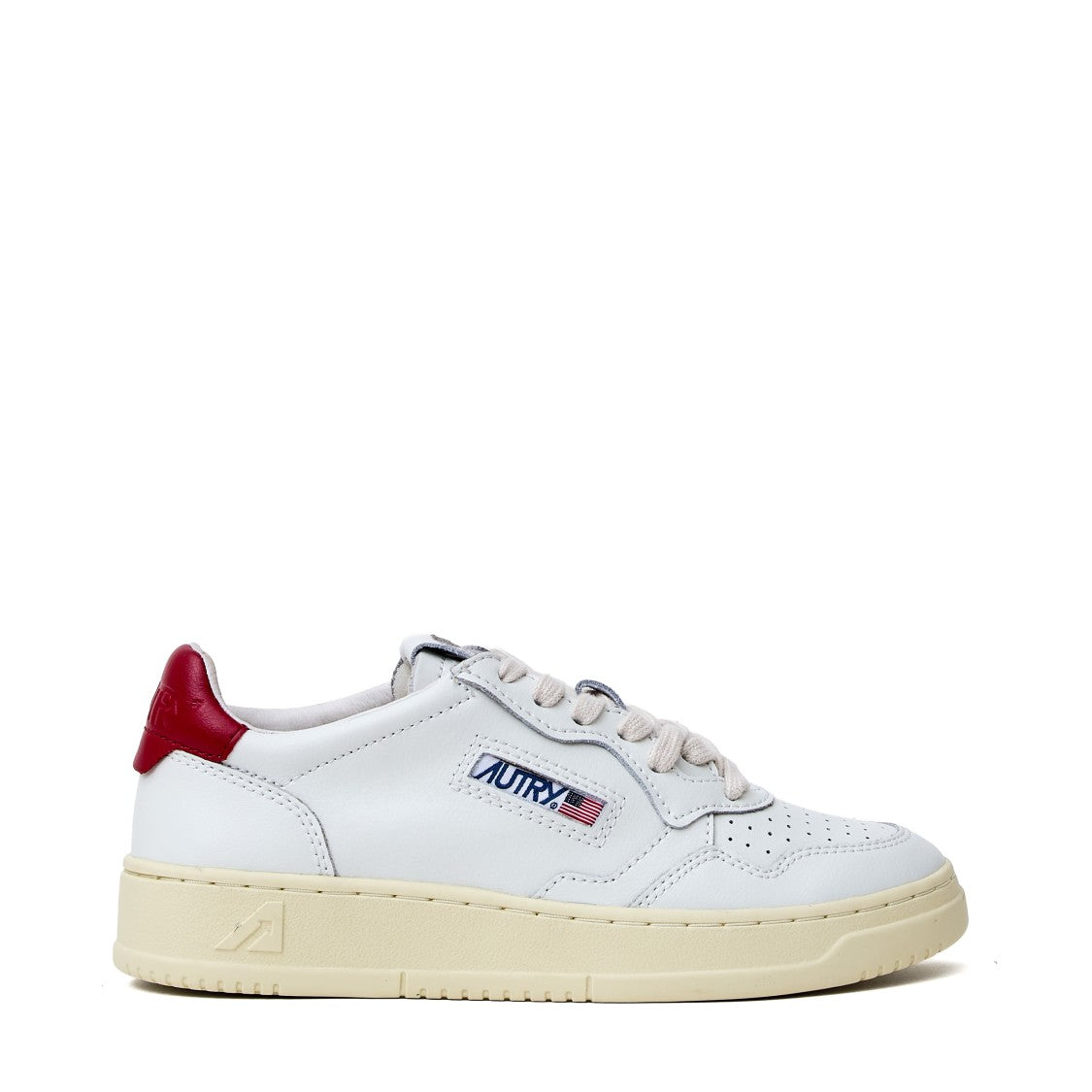 Autry White Deep Claret Medalist Low Leather Sneakers