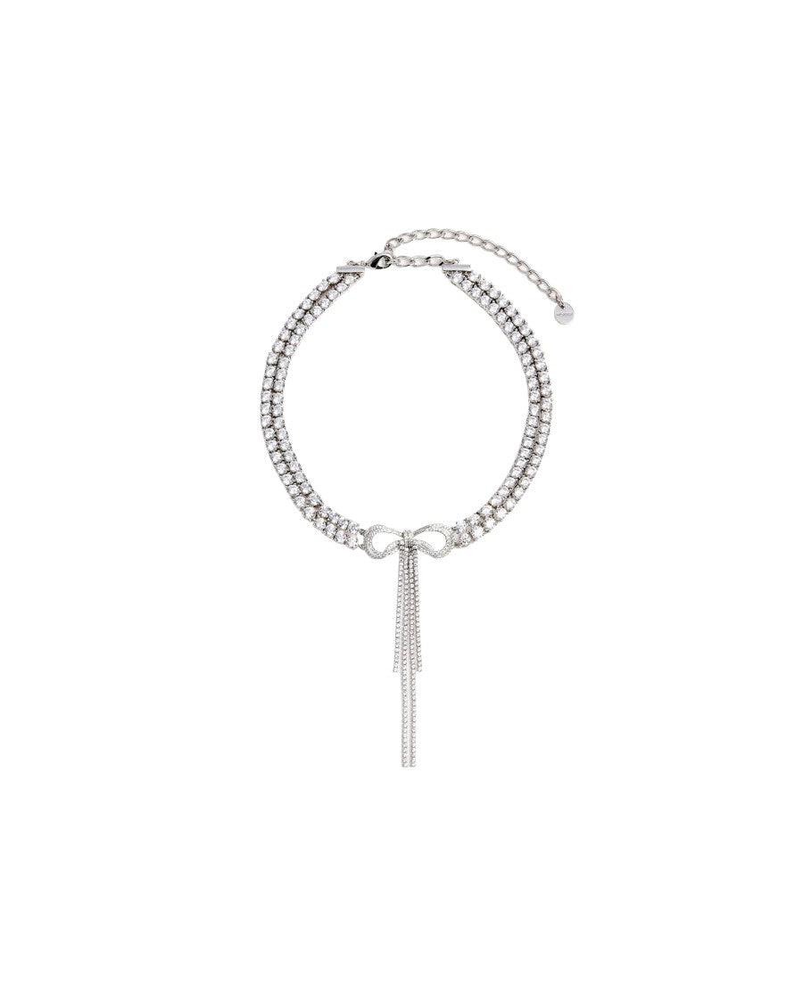 Self-Portrait Double Crystal Bow Choker With Oversized Bow And Shimmering Detail