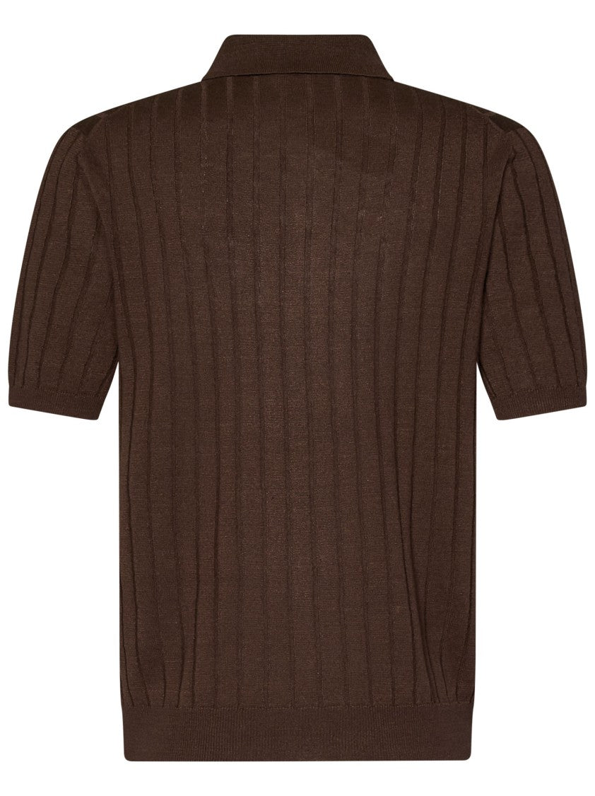 Boglioli Brown Linen-Cotton Blend Polo Shirt With Flat-Ribbed Texture