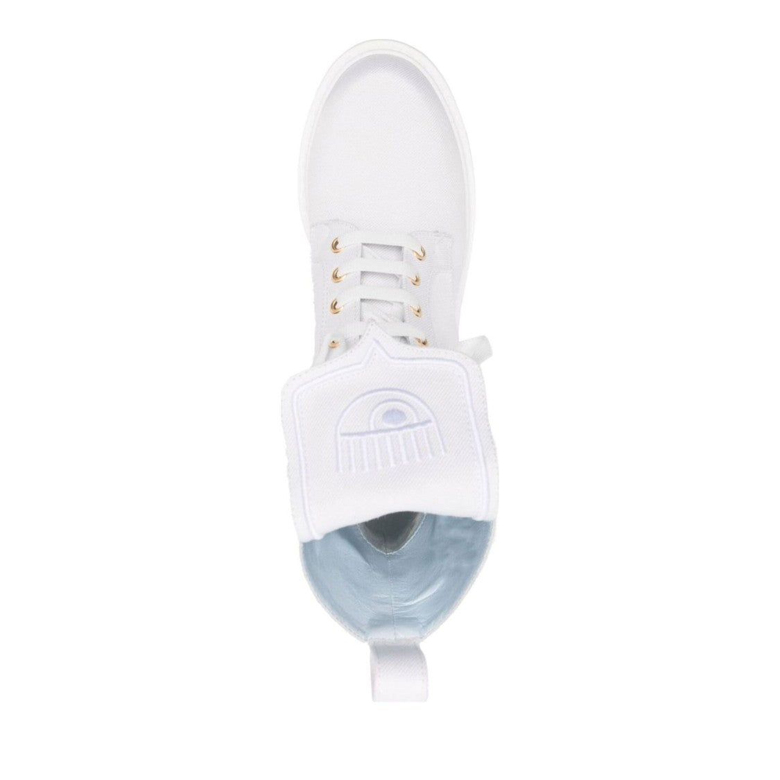 Chiara Ferragni White High-Top Lace-Up Chunky Sole Leather Ankle Boots