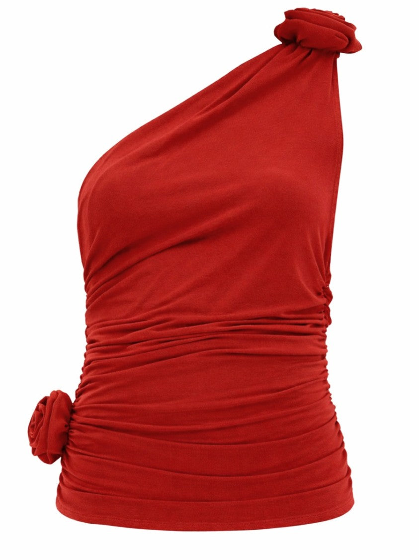 Magda Butrym One Shoulder Fitted Ruching Crop Top