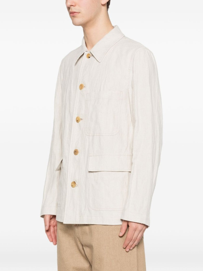 Dries Van Noten Beige Herringbone Weave Classic Collar Jacket