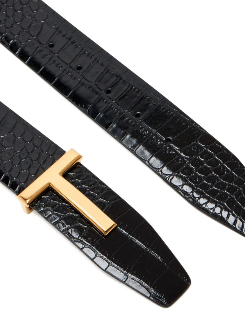Tom Ford Textured Crocodile Pattern Leather Belt