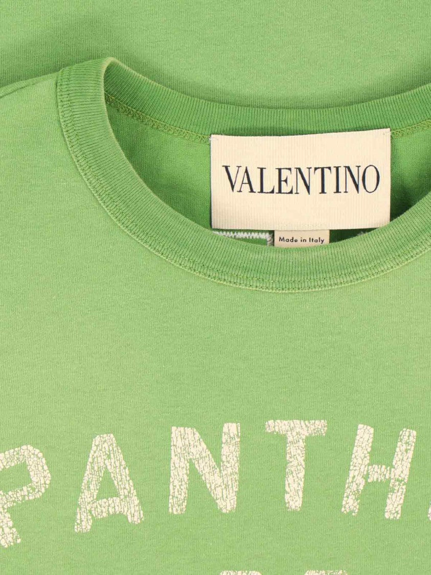Valentino Distressed Green Cotton T-Shirt With Logo Patch
