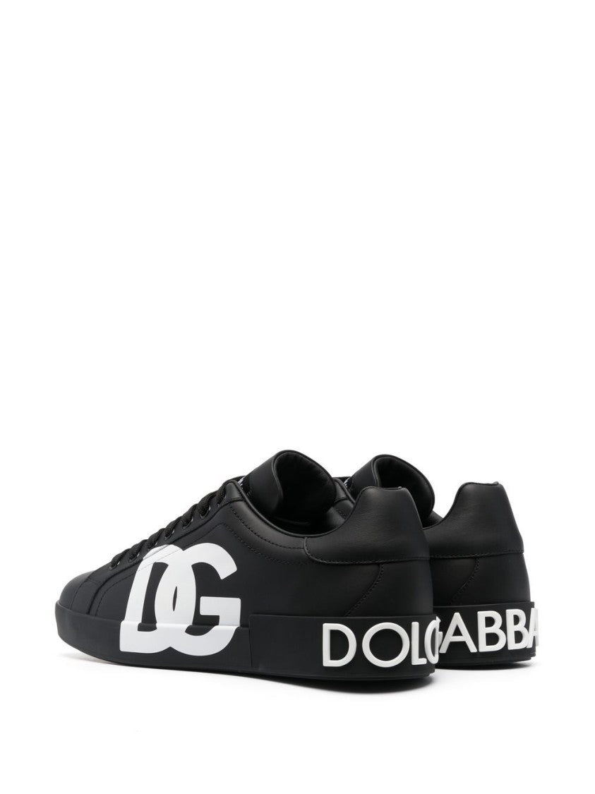Dolce & Gabbana Black Low-Top Leather Logo Sneakers