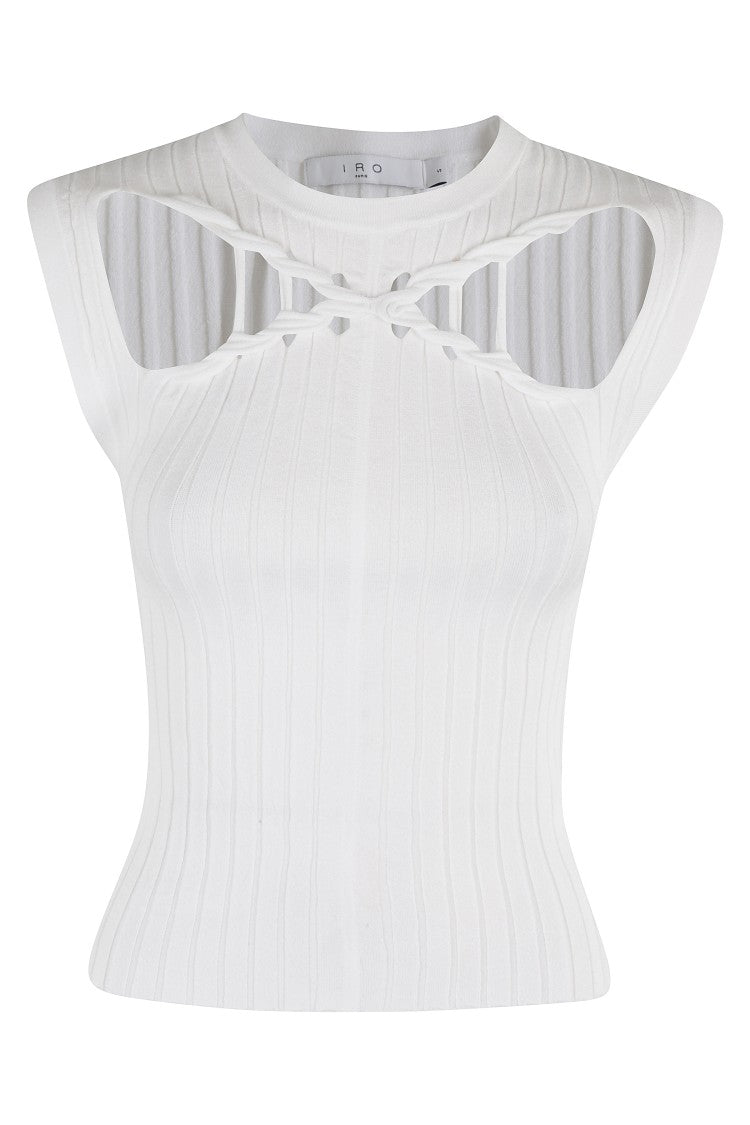 Iro Sleeveless Top With Intricate Woven Cut-Out Design