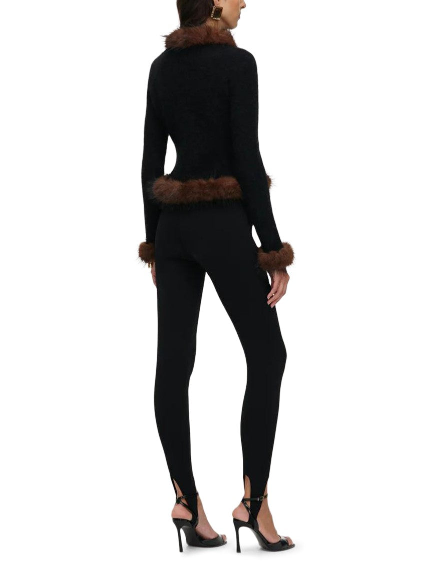 Self-Portrait Black Faux Fur Trim Knit Cardigan