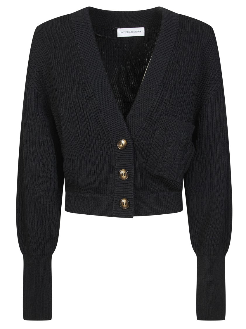 Victoria Beckham Ribbed Knit Deep V-Neck Cardigan