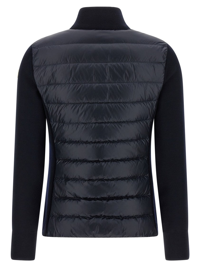 Moncler Two-Material Cardigan With High Neck And Zip Closure