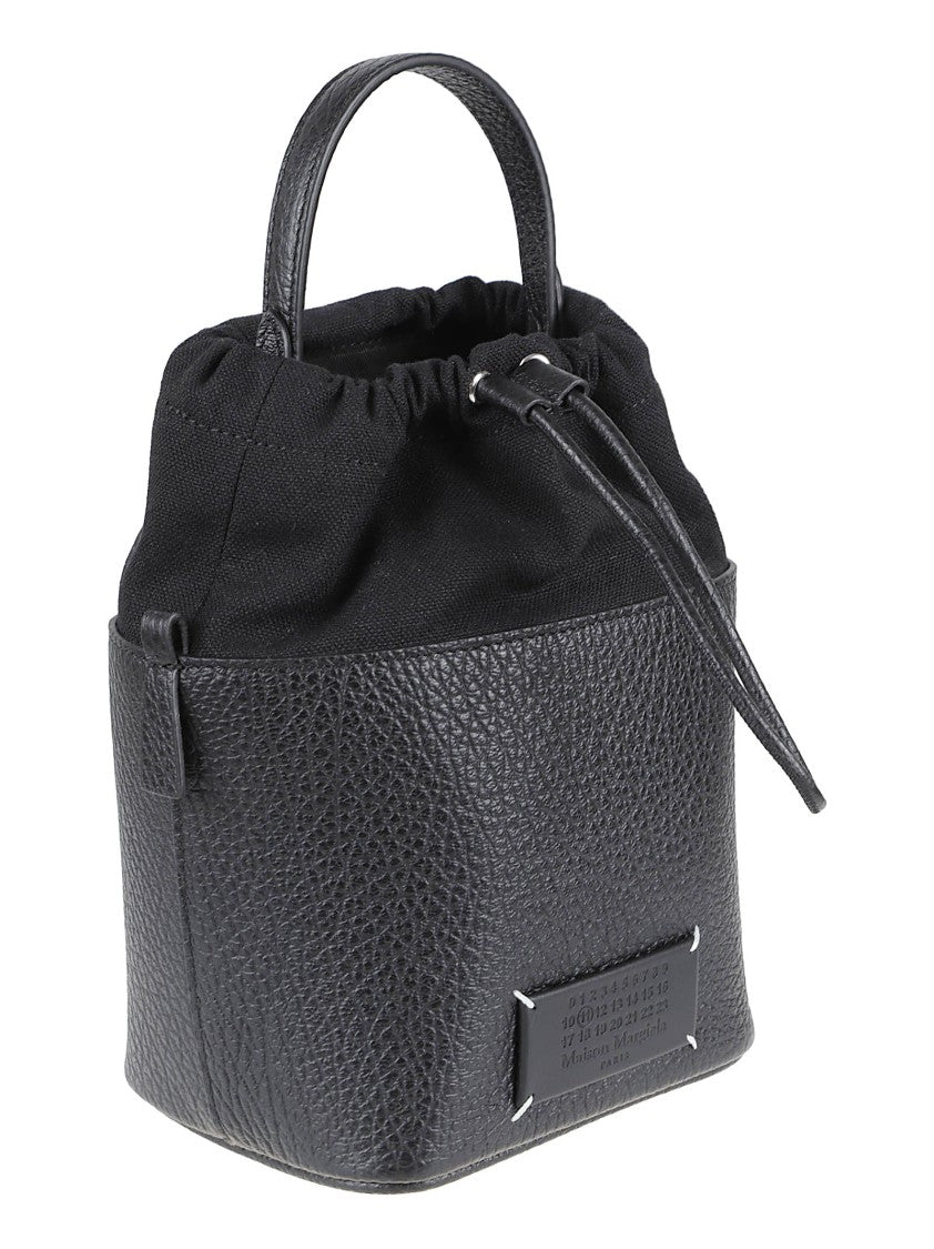 Maison Margiela Compact Textured Leather Bucket Bag With Drawstring Closure