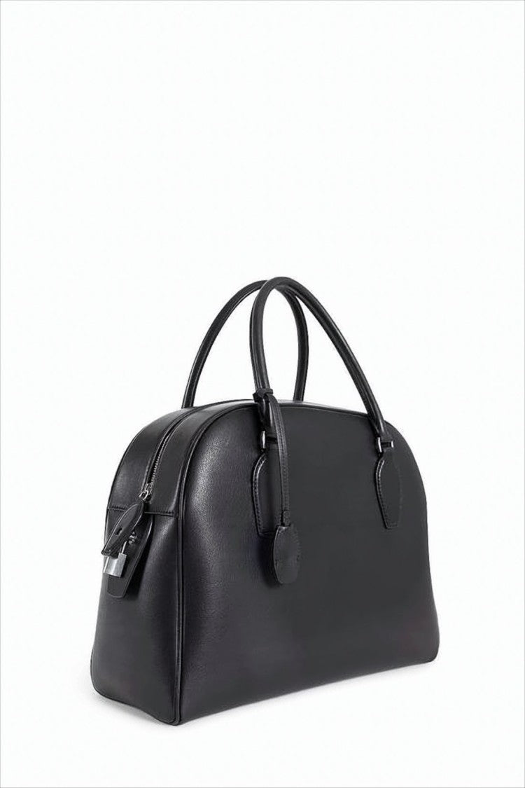 The Row Structured Black Calf Leather Tote Bag