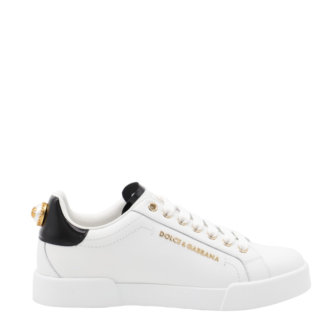 Dolce & Gabbana White Leather Sneakers With Black Heel Tab