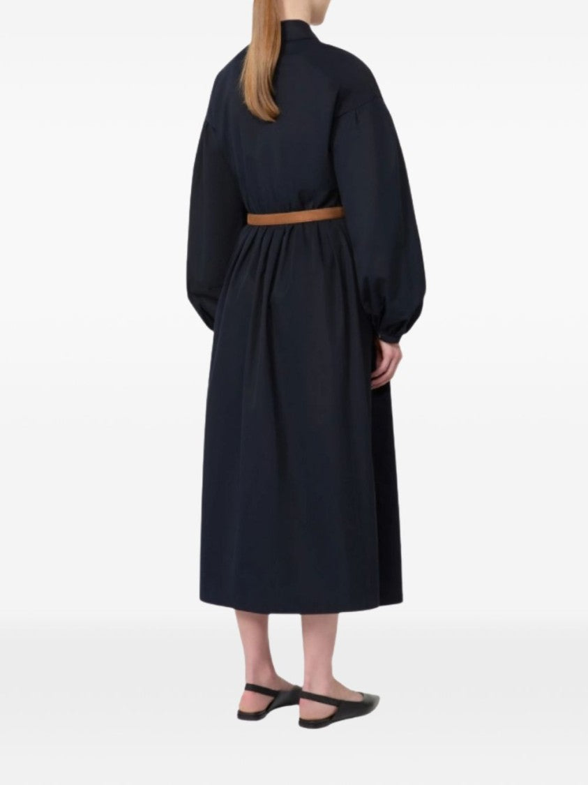Max Mara Calf-Length Blue Midi Dress With Balloon Sleeves