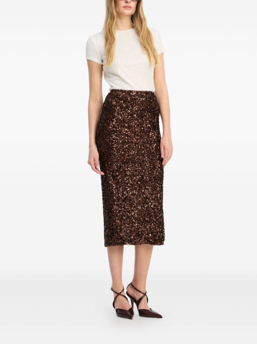 Rotate Sequin-Embellished Pencil Skirt With Rear Split And Zip Fastening