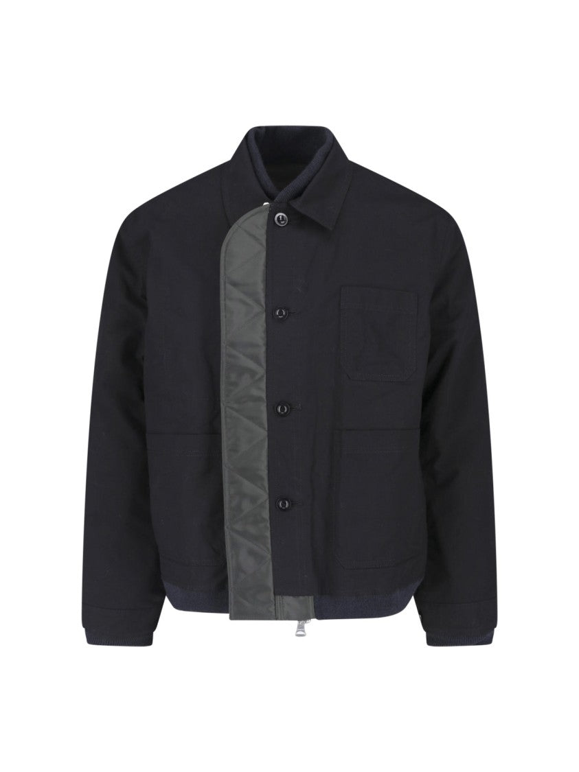 Sacai Reversible Black And Dark Olive Cropped Jacket