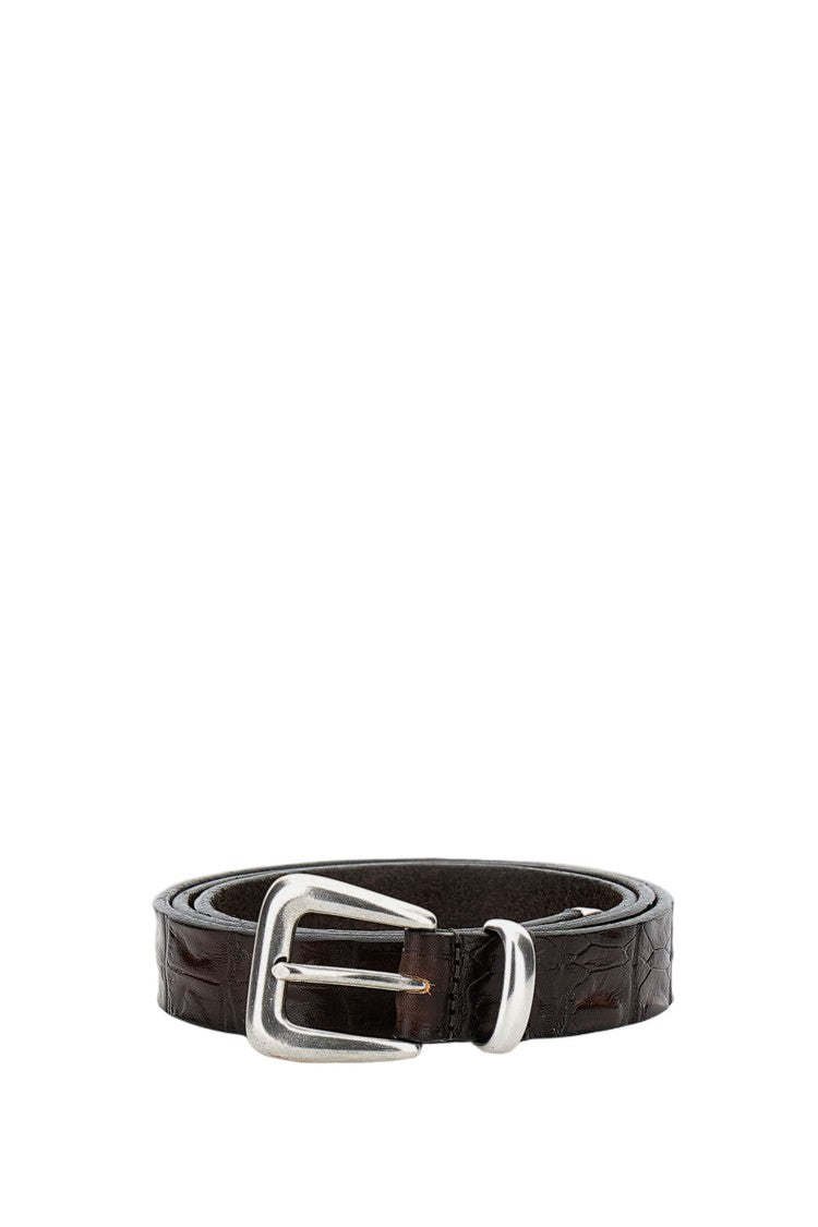 Alberto Luti Textured Crocodile-Pattern Leather Belt With Silver Buckle