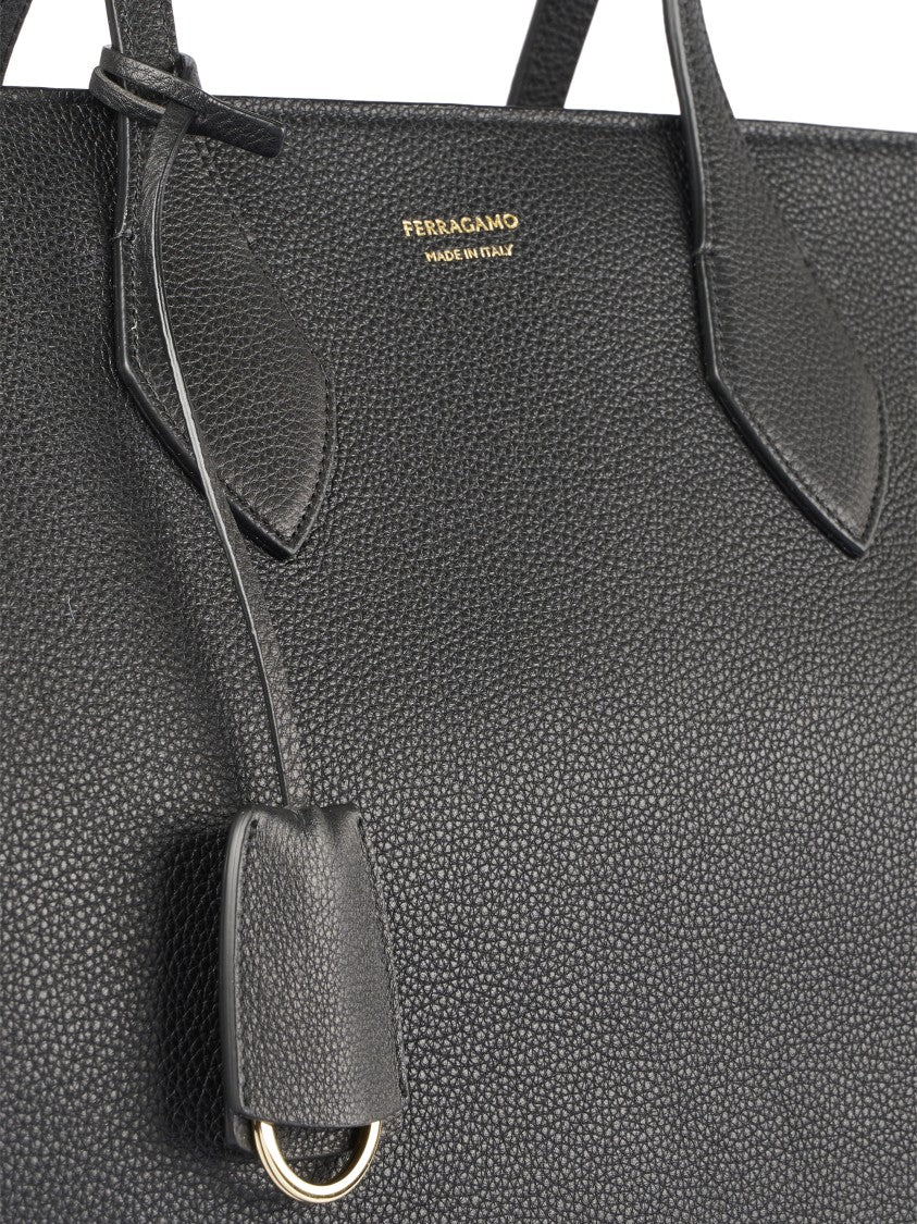 Ferragamo Structured Pebbled Leather Tote With Gold Details