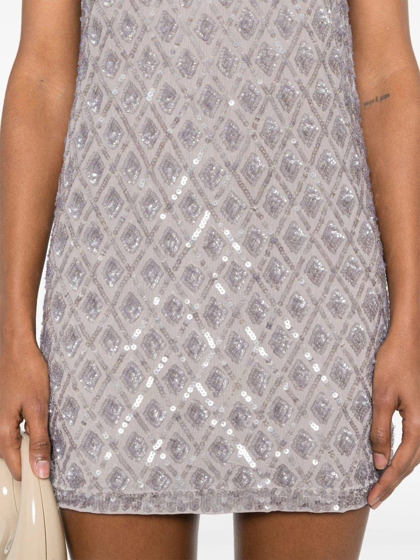 P.A.R.O.S.H. Grey Intricate Embroidered Sequin Polyamide Mini Dress