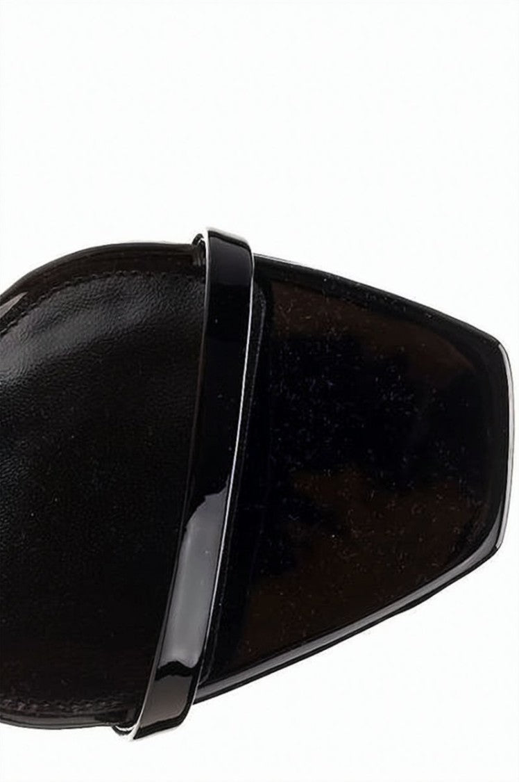 Saint Laurent Patent Leather Opium Sandals With Iconic Logo Heel