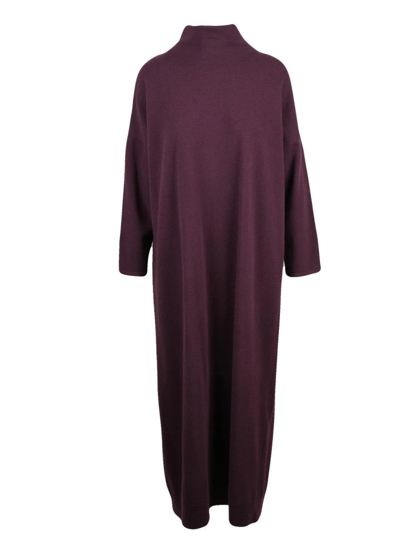 Valenti Red High Neck Wool Long Dress