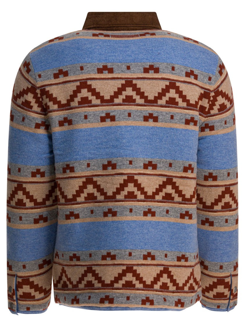 Guest In Residence Geometric Patterned Blue Jacket With Corduroy Collar