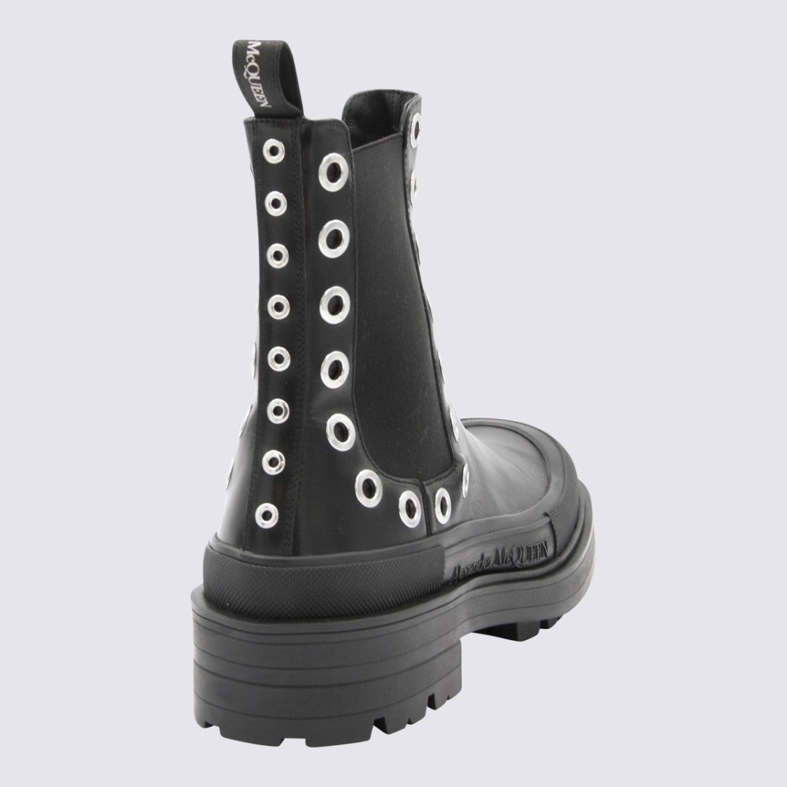 Alexander Mcqueen Chunky Black Boots With Silver Eyelet Accents