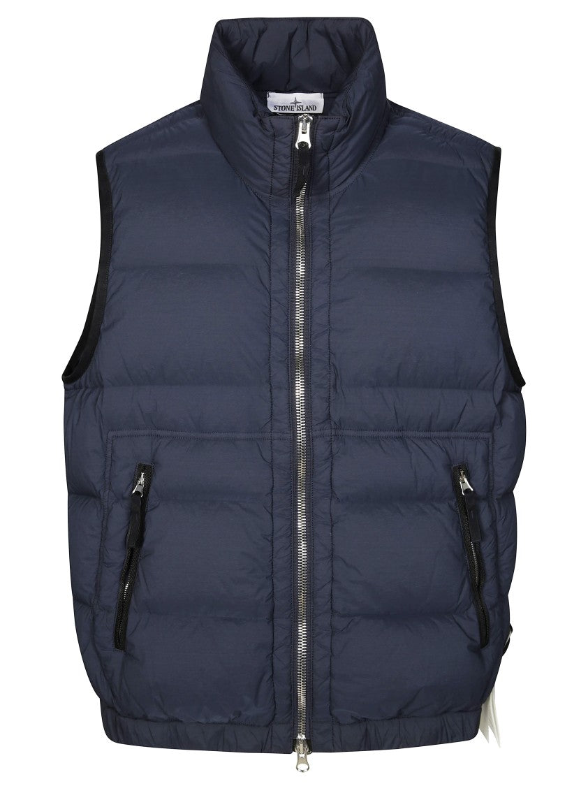 Stone Island Quilted High-Collar Sleeveless Jacket With Zip Closure