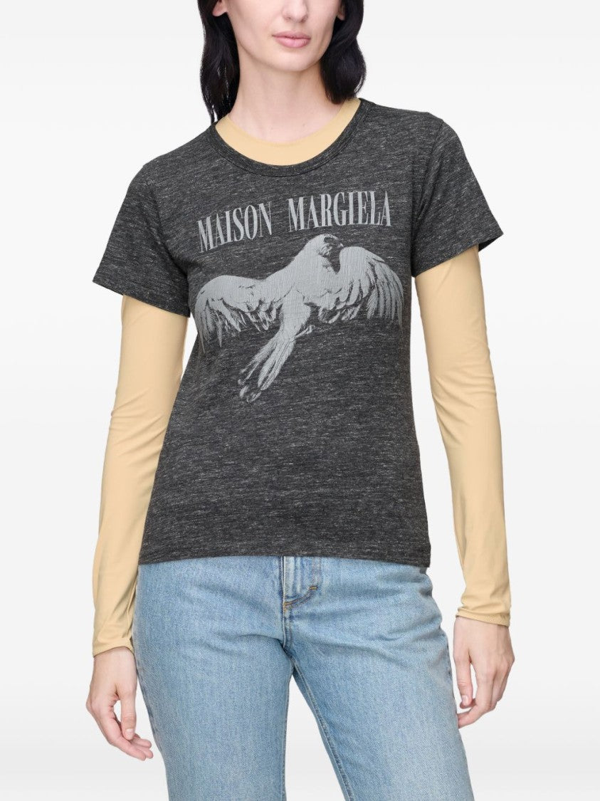 Maison Margiela Grey Short-Sleeved Graphic Bird T-Shirt