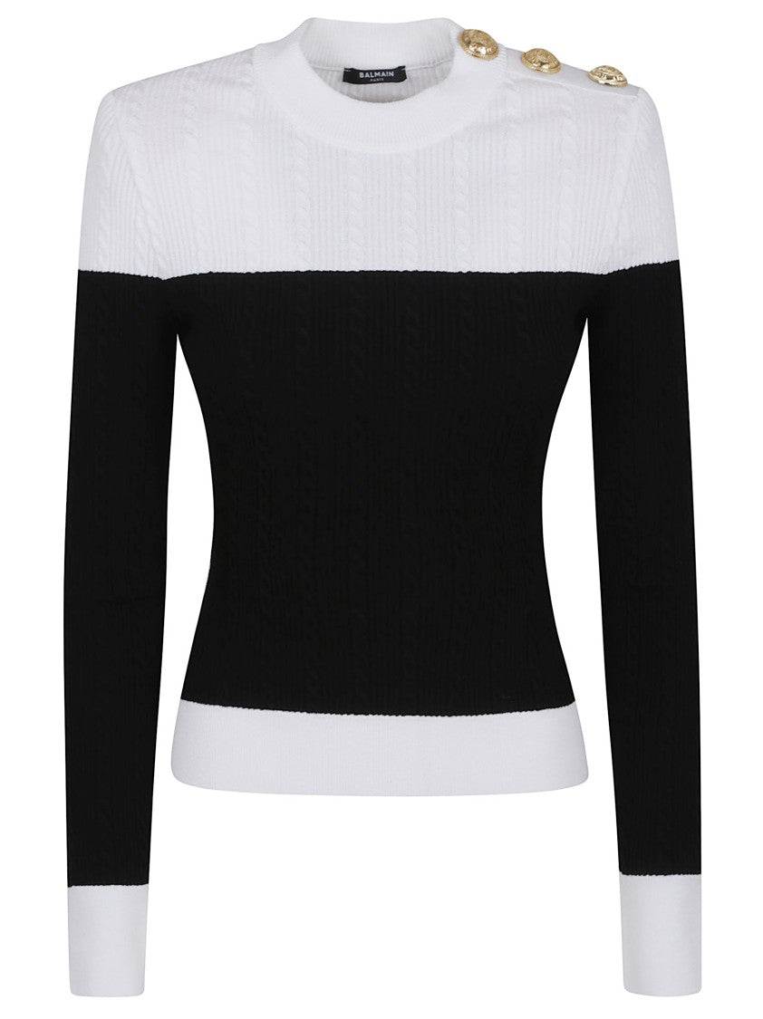 Balmain Ls 3 Btn Torsade Knit Top