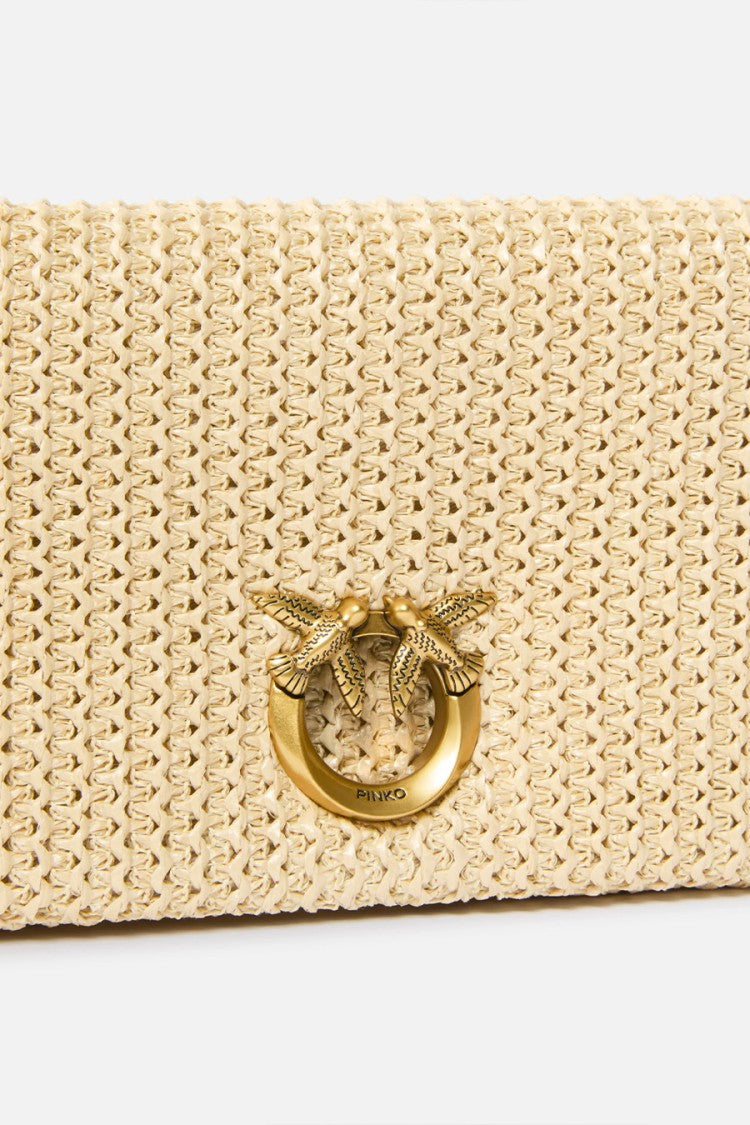 Pinko Beige Love Raffia-Effect Woven Polypropylene Clutch