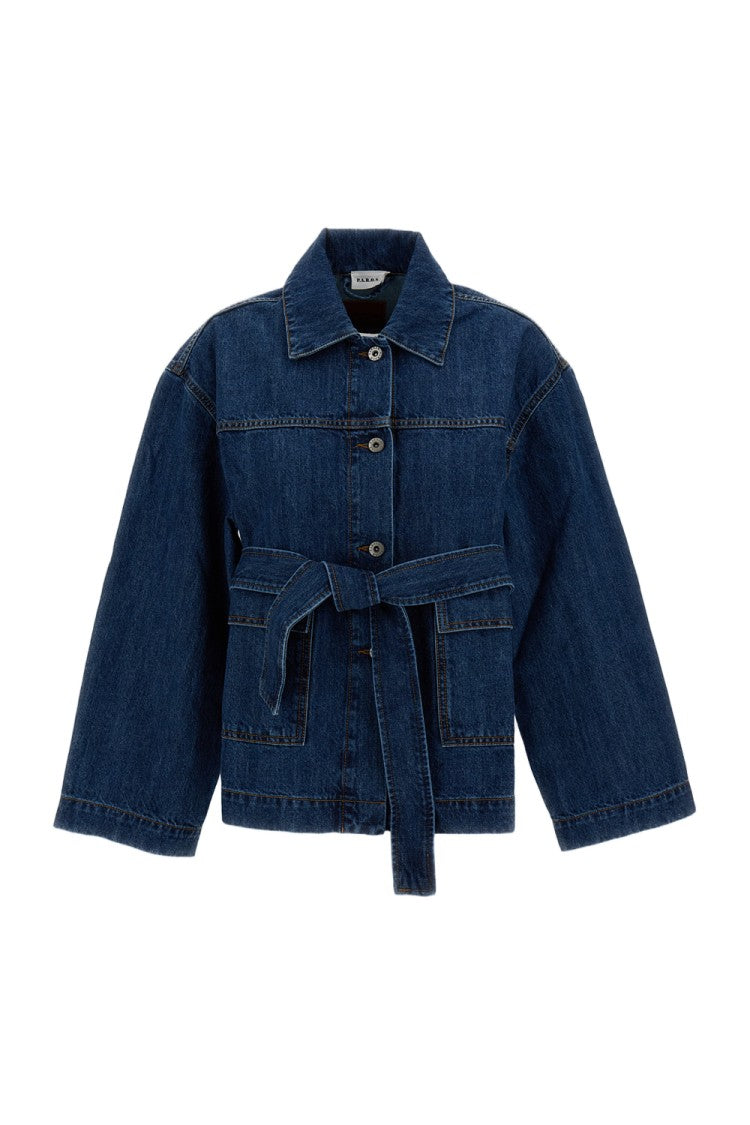 Parosh Kimono-Silhouette Denim Jacket With Removable Waist Belt