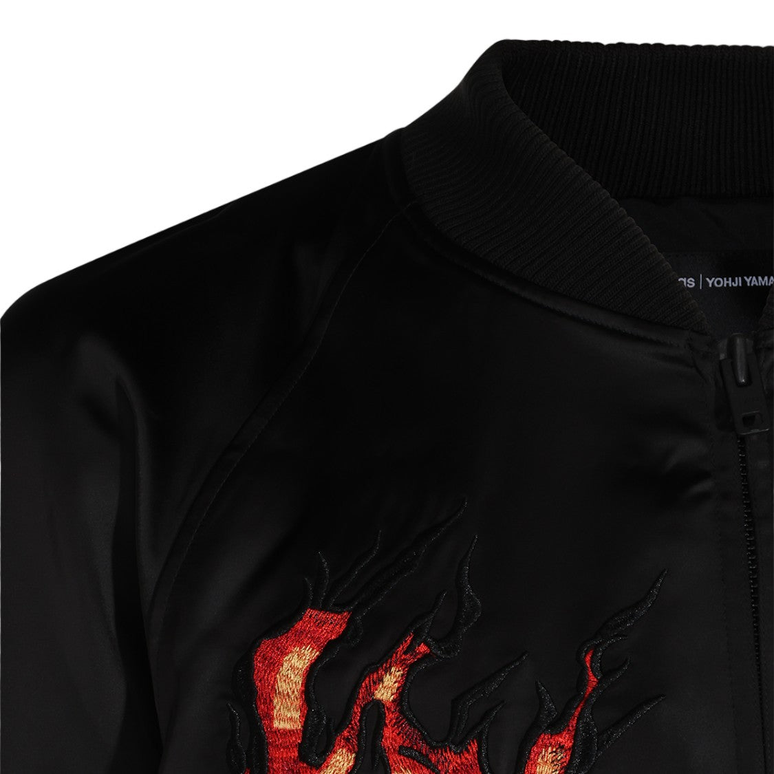 Y-3 Embroidered Black Satin Jacket With Intricate Motifs