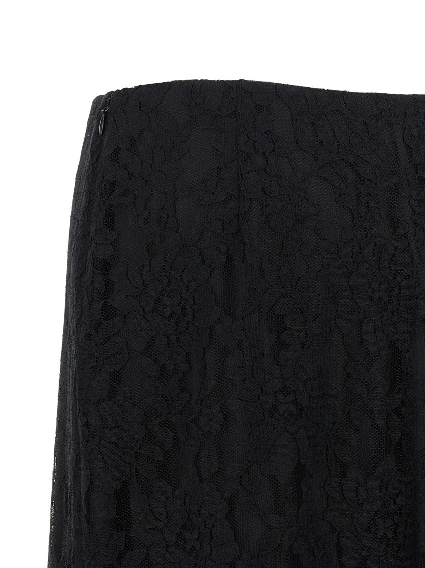 Valentino Garavani Flared Lace Midi Skirt With Chiffon Hem Details