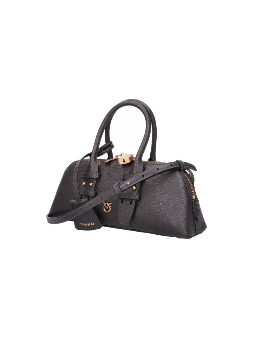 Pinko Brown Leather Horizontal Bowling Tote Bag