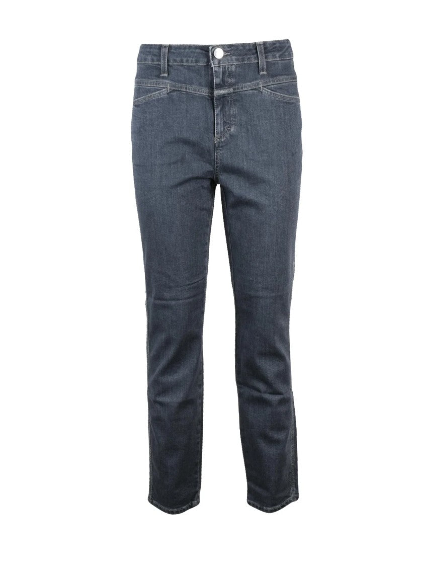 Closed Cropped Skinny Pusher Jeans With Distressed Finish