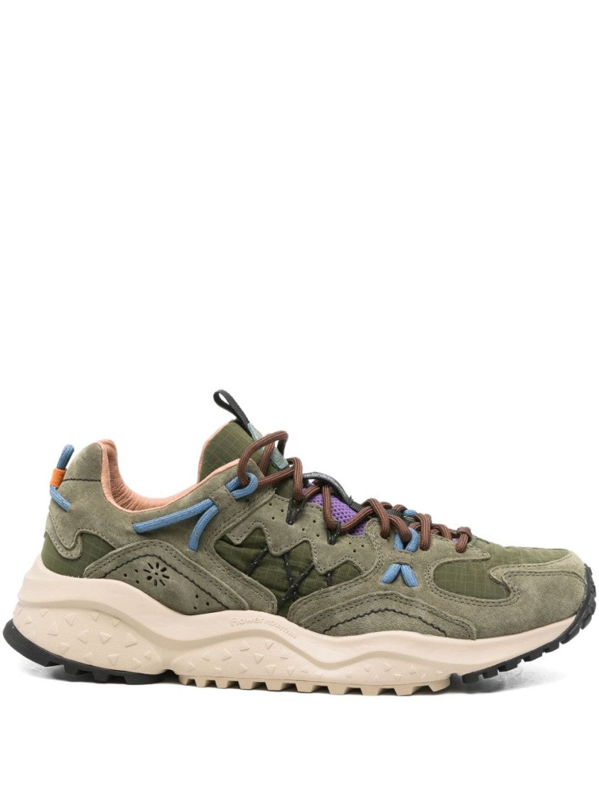 Flower Mountain Layered Gray Sneakers With Olive Green Accents