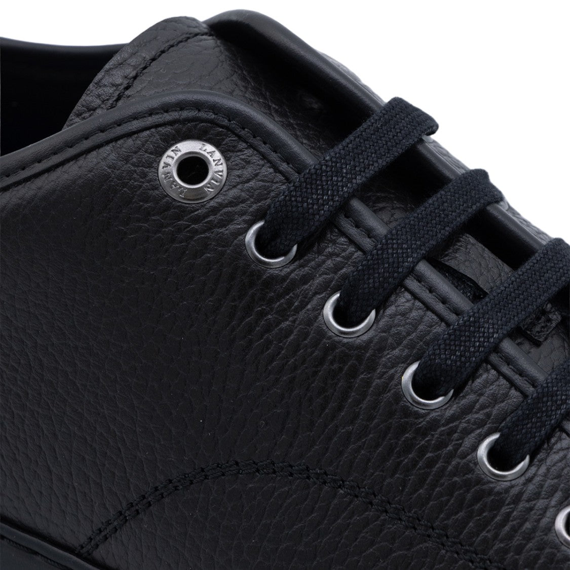 Lanvin Low-Top Textured Leather Sneakers With Metal Eyelets