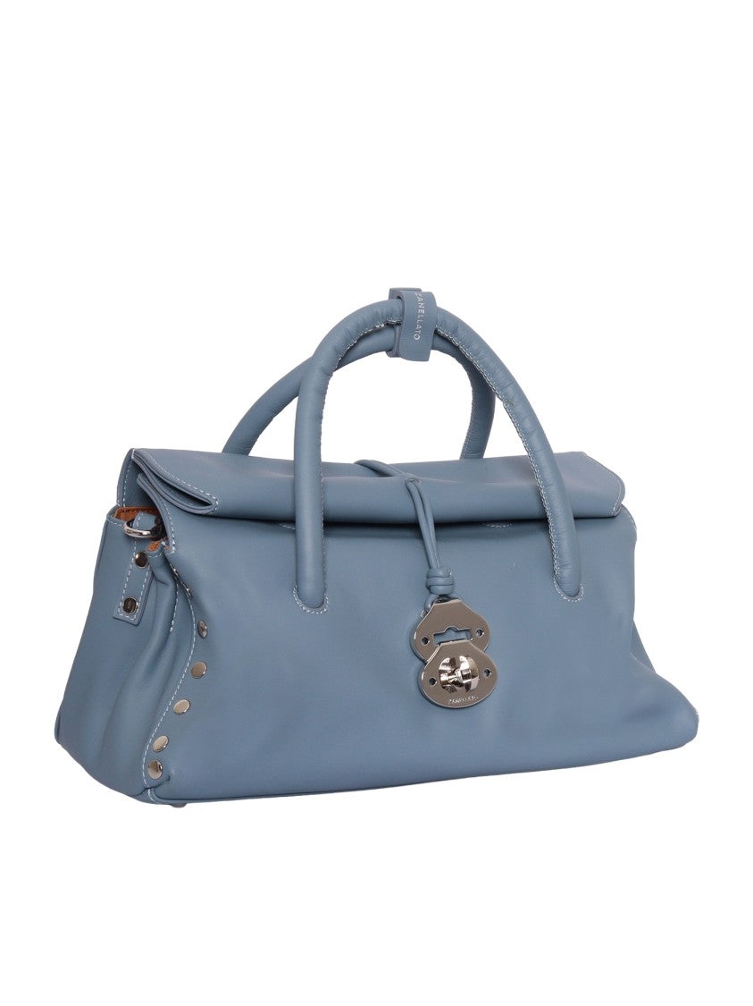 Zanellato Srl Blue Zelante Saeta Smooth Leather Handbag