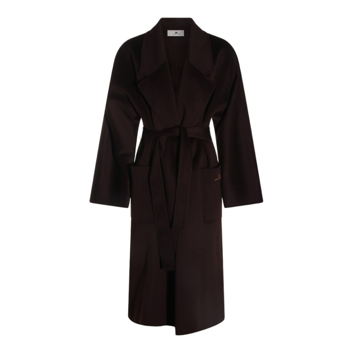 Elisabetta Franchi Long Tailored Coat With Wide Lapel And Self-Tie Belt