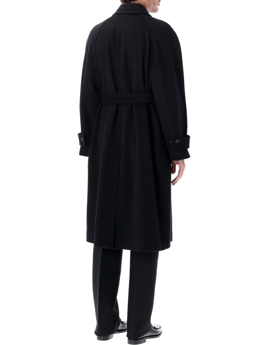 Ferragamo Black Cashmere-Blend Belted Coat