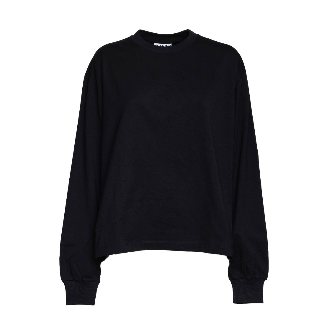 Ganni Casual Black Long Sleeve Top With Round Neckline