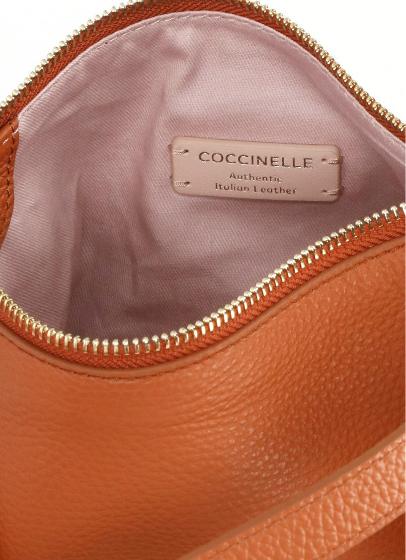 Coccinelle Compact Pebbled Leather Shoulder Bag With Gold Logo