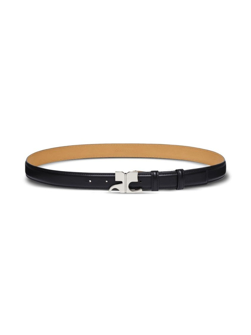 Courrèges Black Logo Buckle Punched Hole Belt