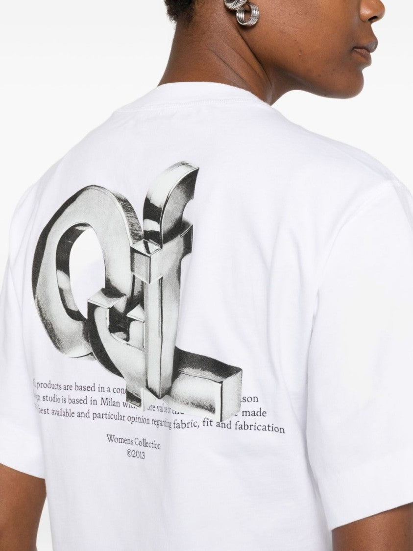 Off-White Cropped T-Shirt With Silver Graphics