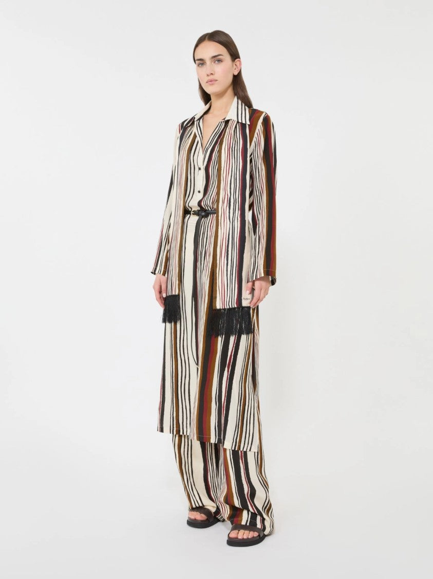 Max Mara Vertical Striped Midi Dress With Collared Neckline