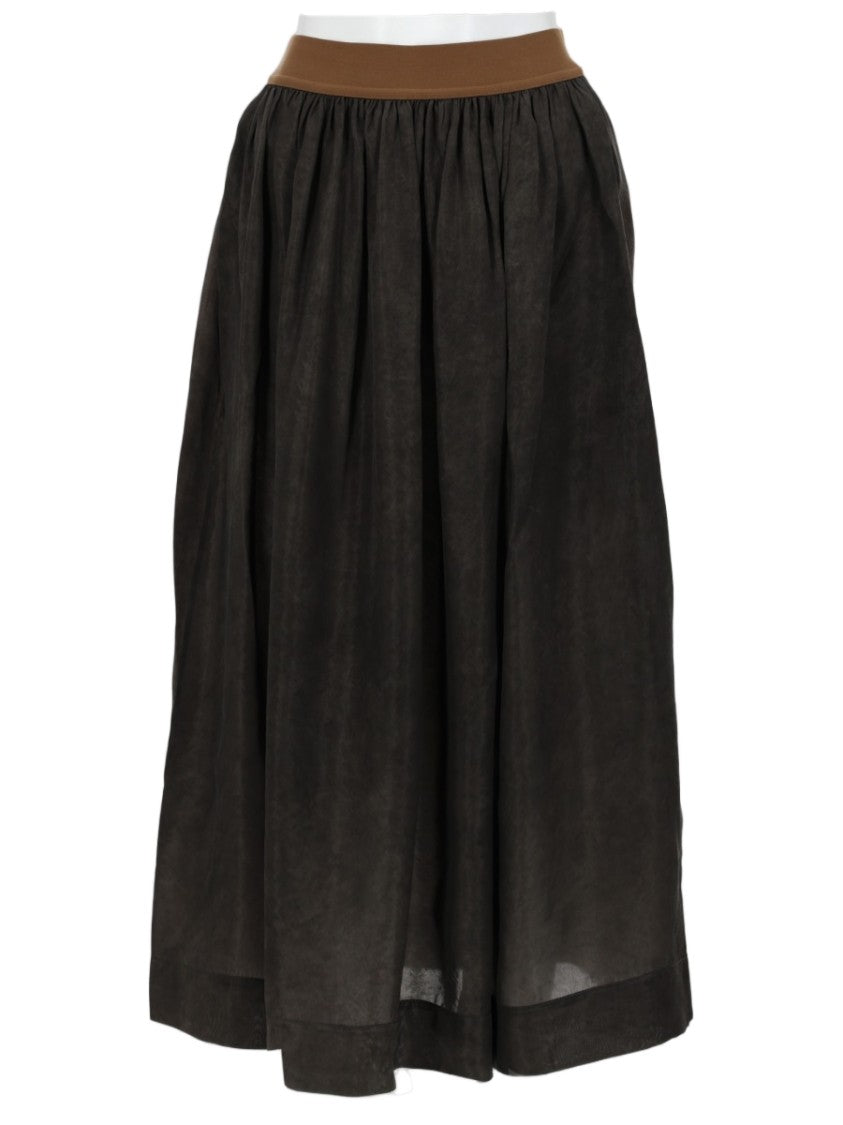Uma Wang Gillian Cupro Wide Waistband Mid-Calf Skirt