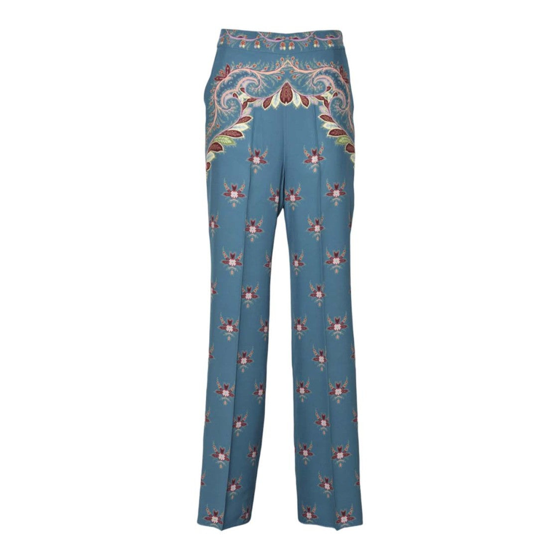Etro Artistic Silk Trousers In Muted Avion Blue