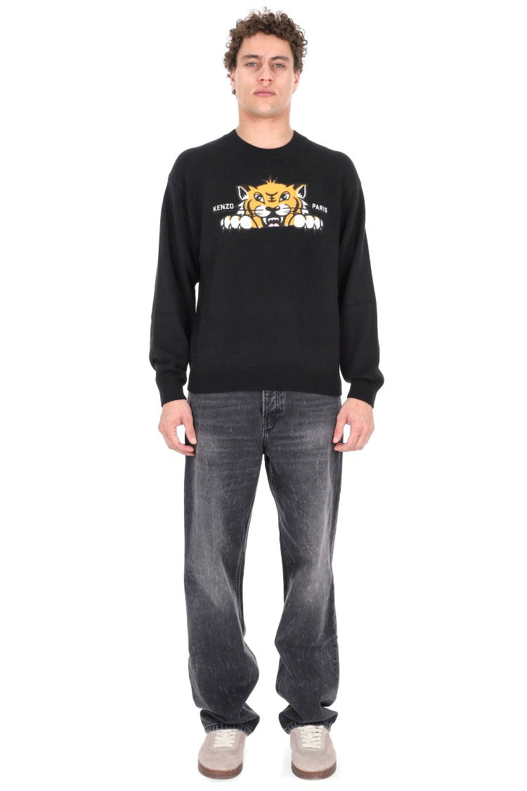 Kenzo Happy Tiger Wool-Cotton Crewneck Sweater