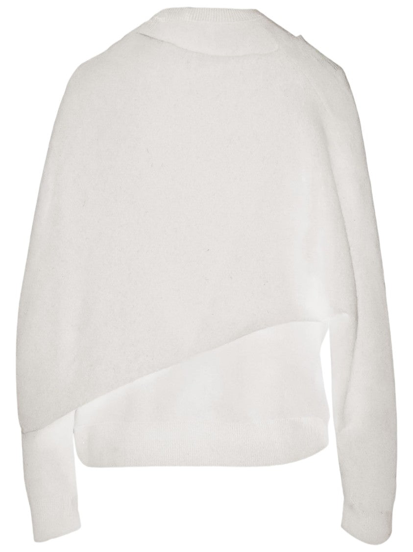 Darkpark White Draped Wool Cashmere-Blend Sweater