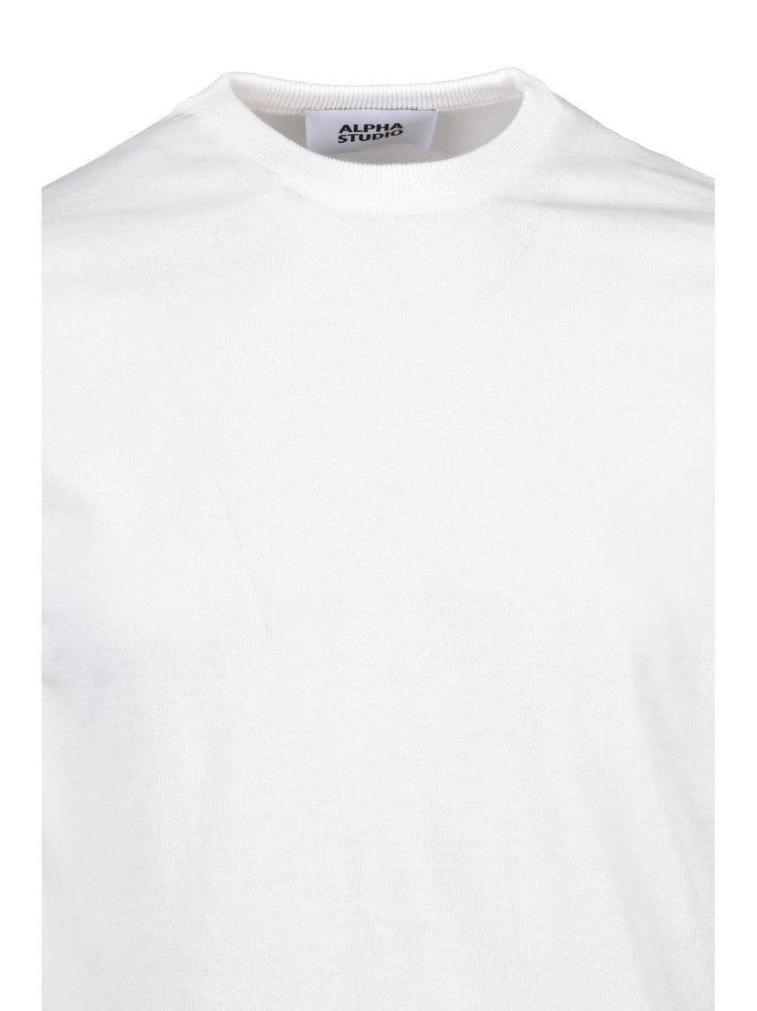 Alpha Studio White Men Cotton Crewneck Pullover Top
